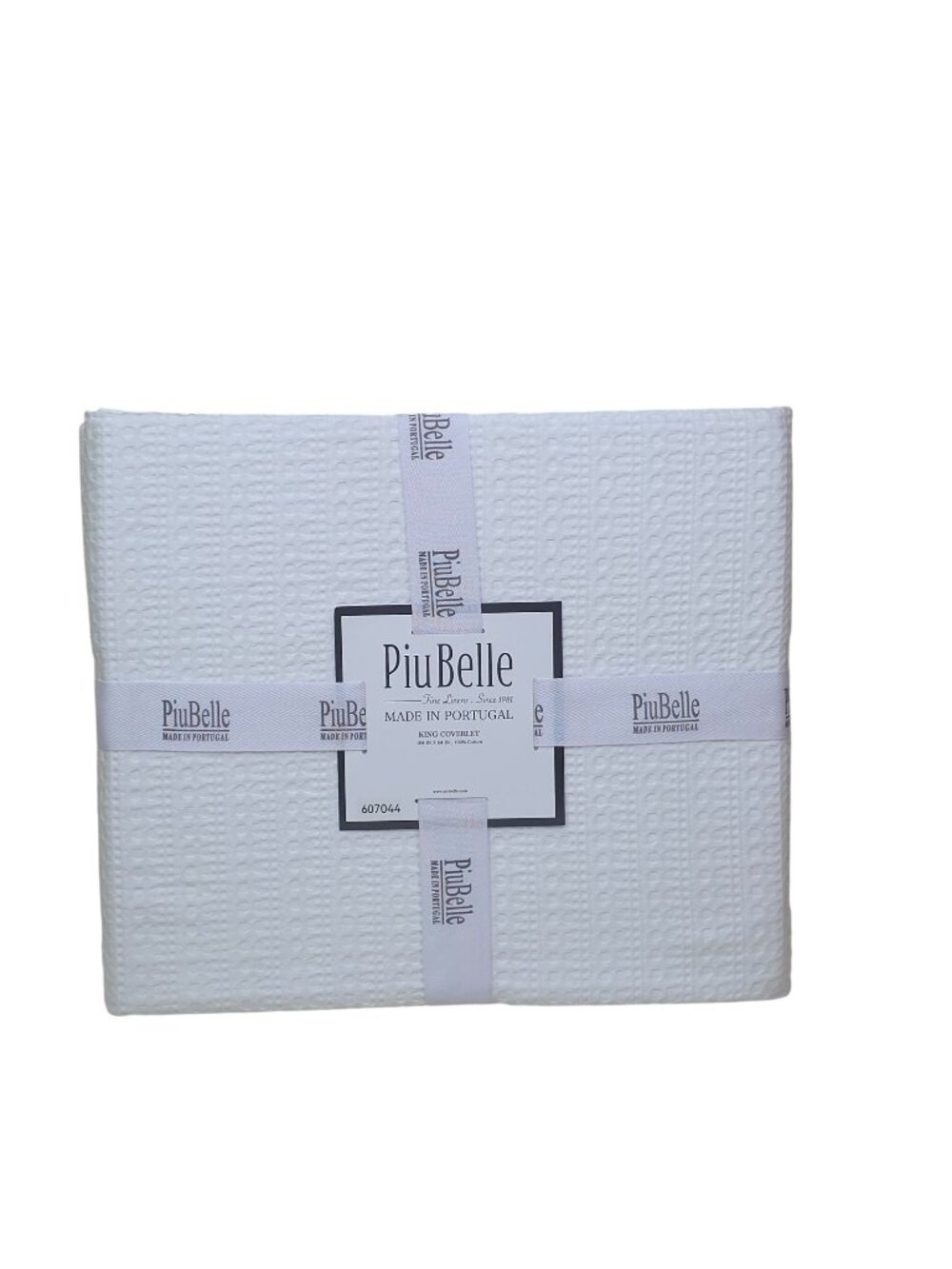 PiuBelle King Cotton Coverlet 104" x 94" White Waffle Texture Made In Portugal